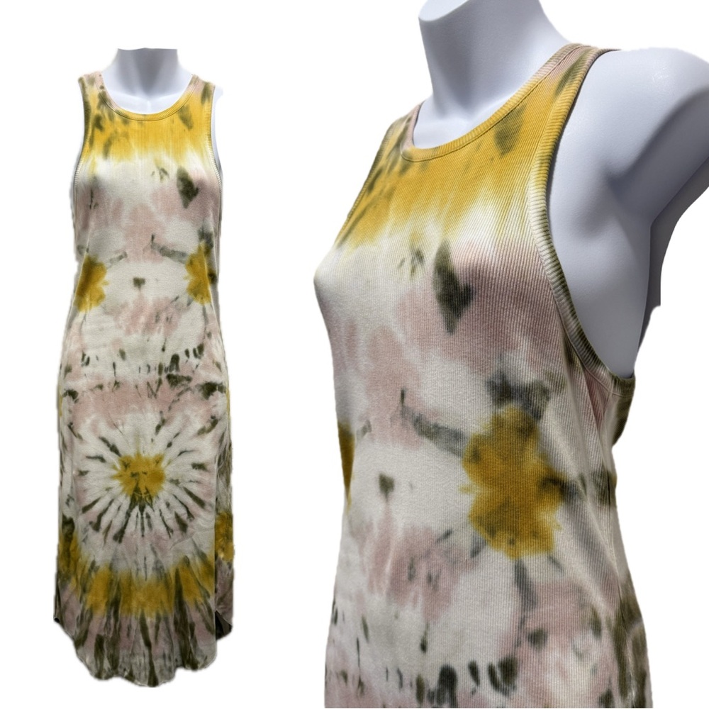 Young Fabulous & Broke Yellow Green Tie Dye Dress Ribbed Size XS